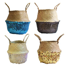 Load image into Gallery viewer, Natural Seaweed Woven Storage Basket Nordic Plant Flower